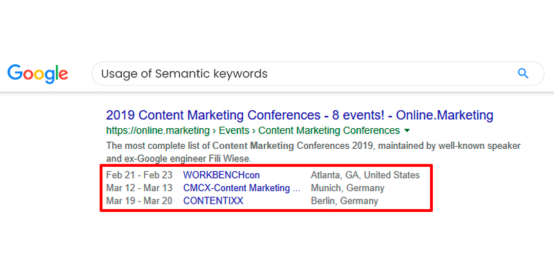 Usage of Semantic keywords